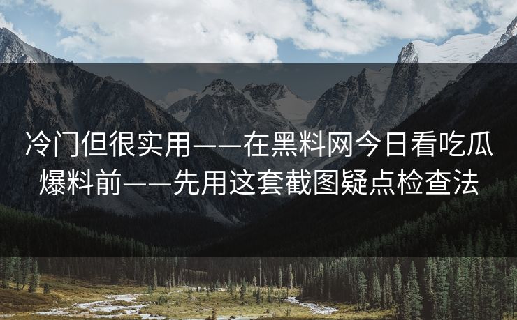 冷门但很实用——在黑料网今日看吃瓜爆料前——先用这套截图疑点检查法