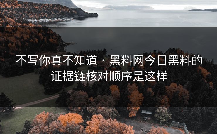 不写你真不知道 · 黑料网今日黑料的证据链核对顺序是这样