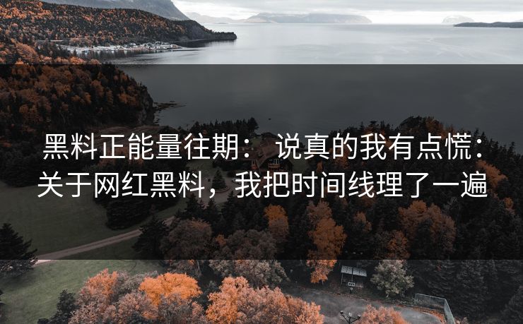 黑料正能量往期： 说真的我有点慌：关于网红黑料，我把时间线理了一遍